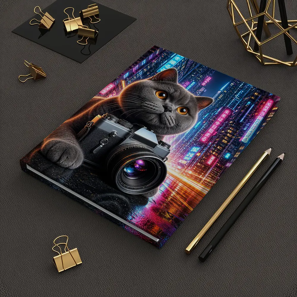 British Shorthair Cat Photographer Neon City – Notebooks