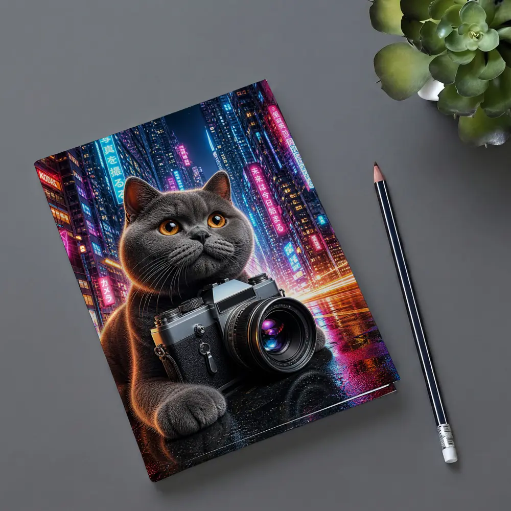 British Shorthair Cat Photographer Neon City – Notebooks