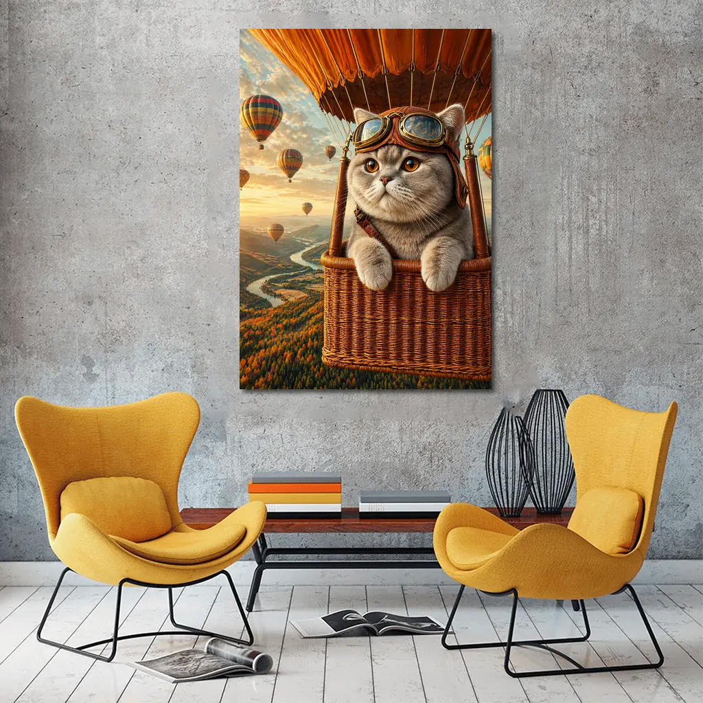 British Shorthair Cat Hot Air Balloon Adventure – Wall Art