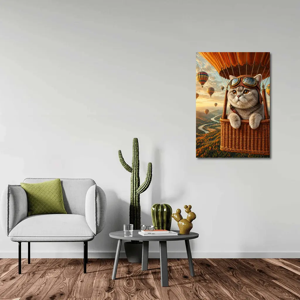 British Shorthair Cat Hot Air Balloon Adventure – Wall Art