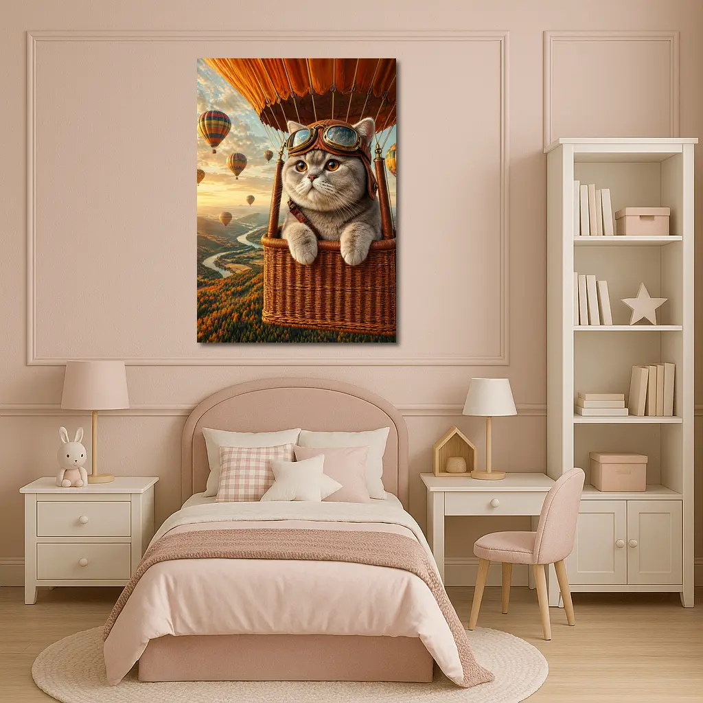 British Shorthair Cat Hot Air Balloon Adventure – Wall Art