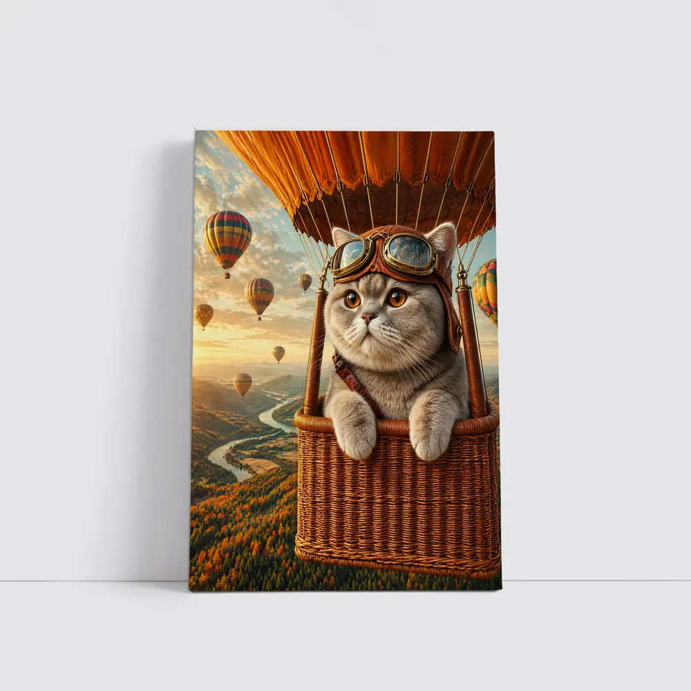 British Shorthair Cat Hot Air Balloon Adventure – Wall Art