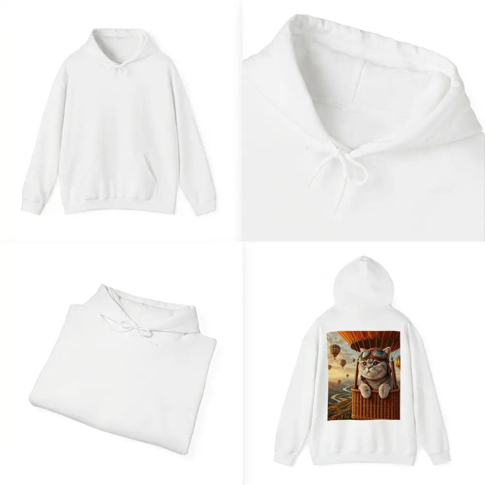 British Shorthair Cat Hot Air Balloon Adventure – Hoodies