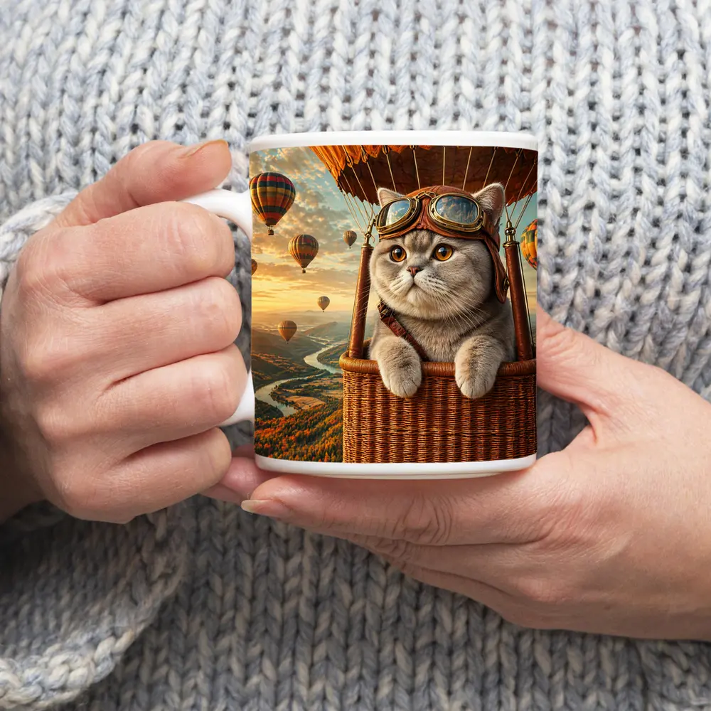 British Shorthair Cat Hot Air Balloon Adventure – Mugs
