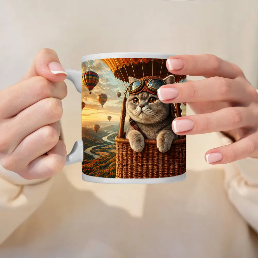 British Shorthair Cat Hot Air Balloon Adventure – Mugs
