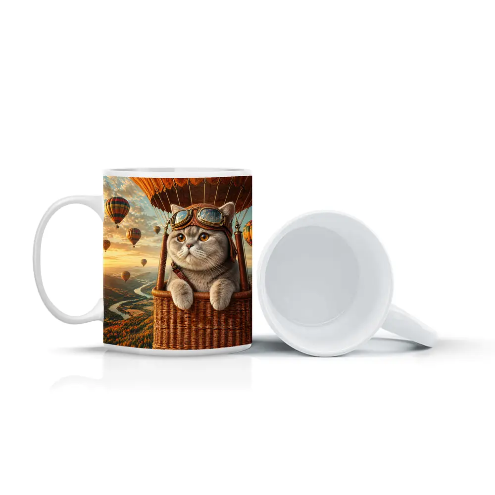 British Shorthair Cat Hot Air Balloon Adventure – Mugs