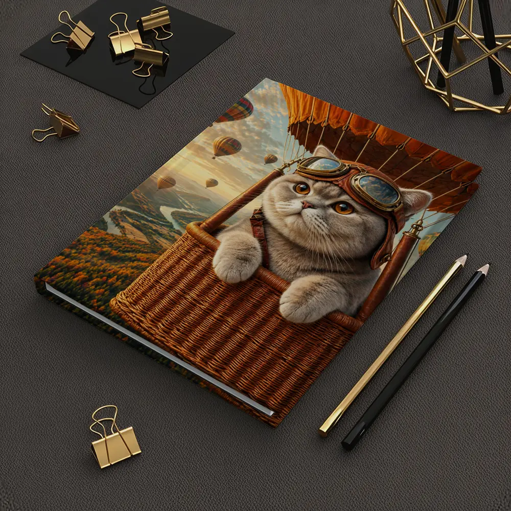 British Shorthair Cat Hot Air Balloon Adventure – Notebooks