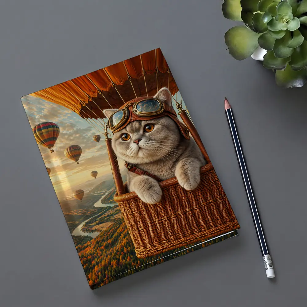 British Shorthair Cat Hot Air Balloon Adventure – Notebooks