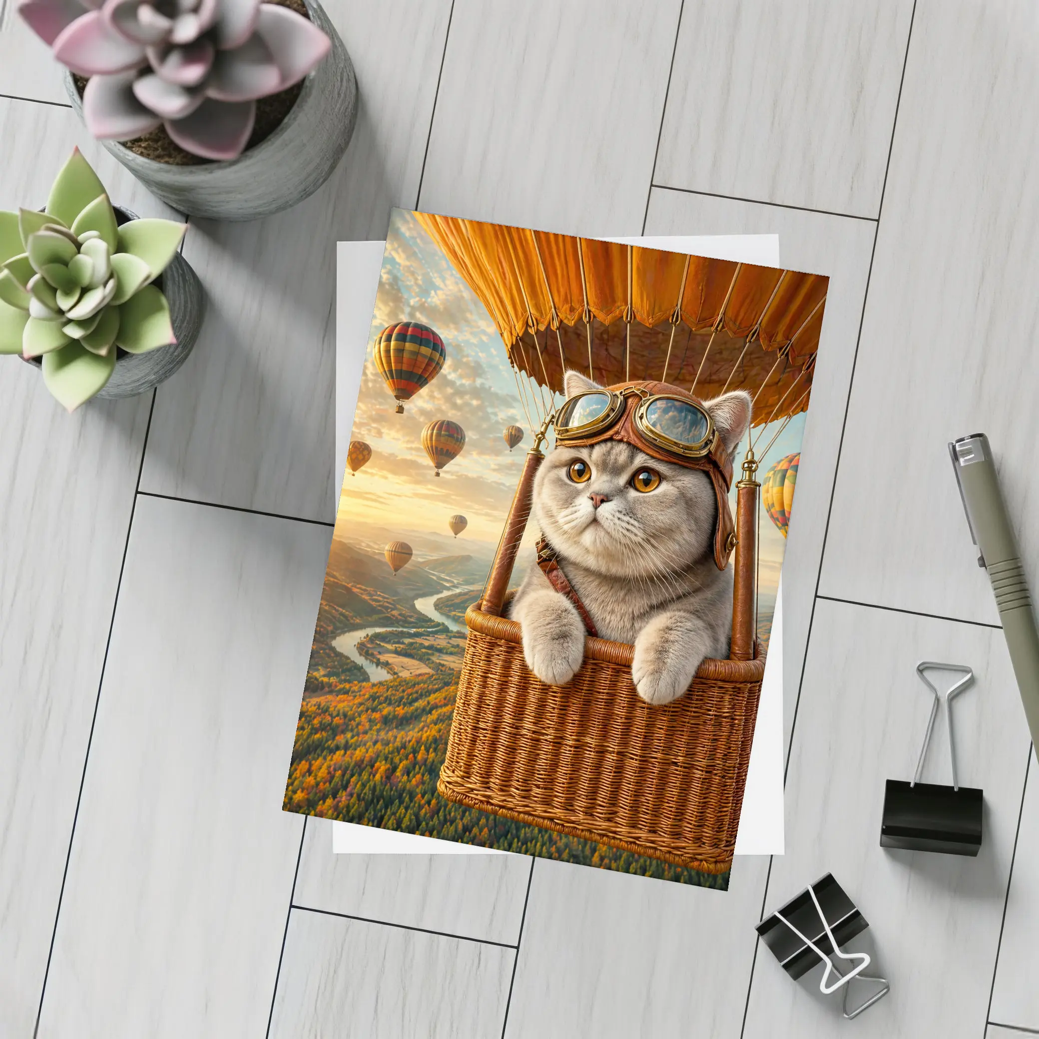 British Shorthair Cat Hot Air Balloon Adventure – Postcards