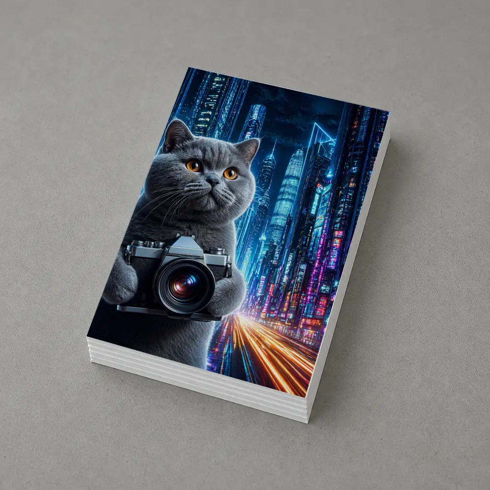 British Shorthair Cat Photographer Neon Cyberpunk City – Postcards
