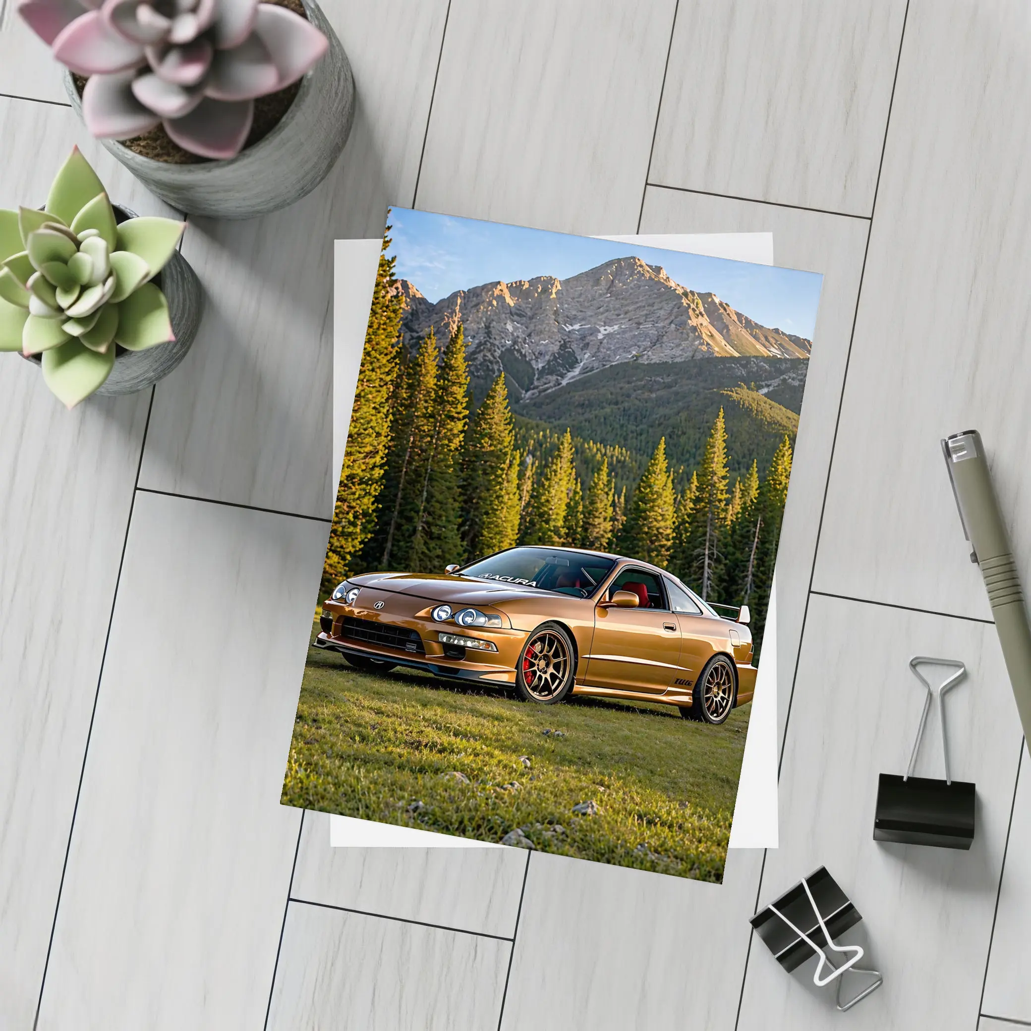 Acura Integra Gold Mountain Forest Setting – Postcards