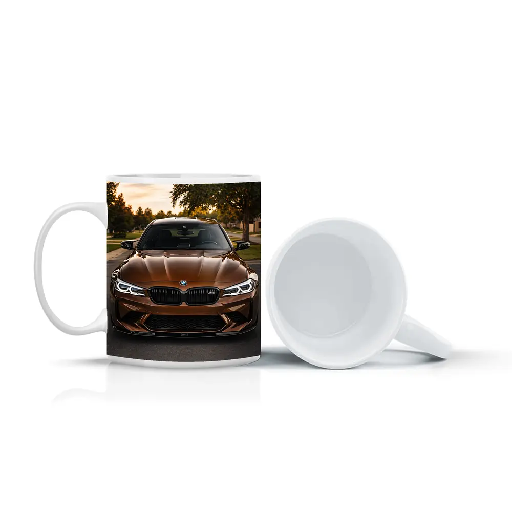 BMW M5 Brown Front View Suburban Sunset – Mugs