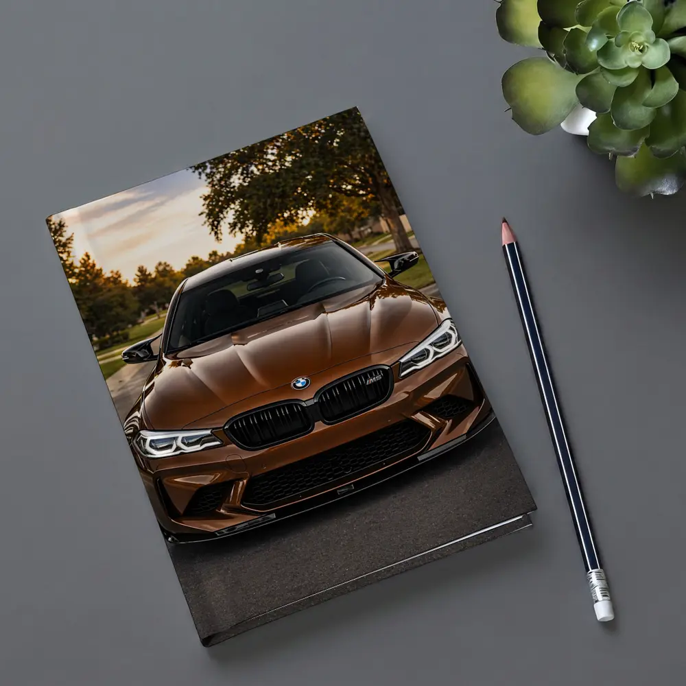 BMW M5 Brown Front View Suburban Sunset – Notebooks