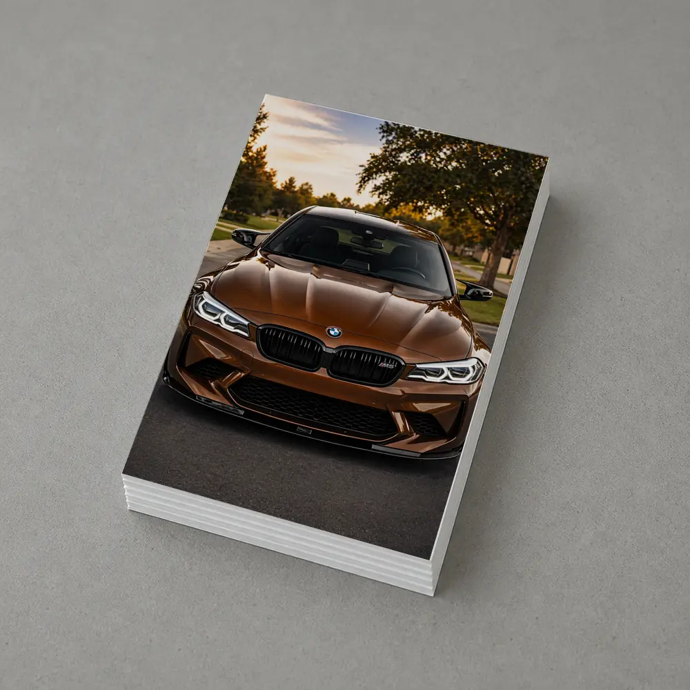 BMW M5 Brown Front View Suburban Sunset – Postcards