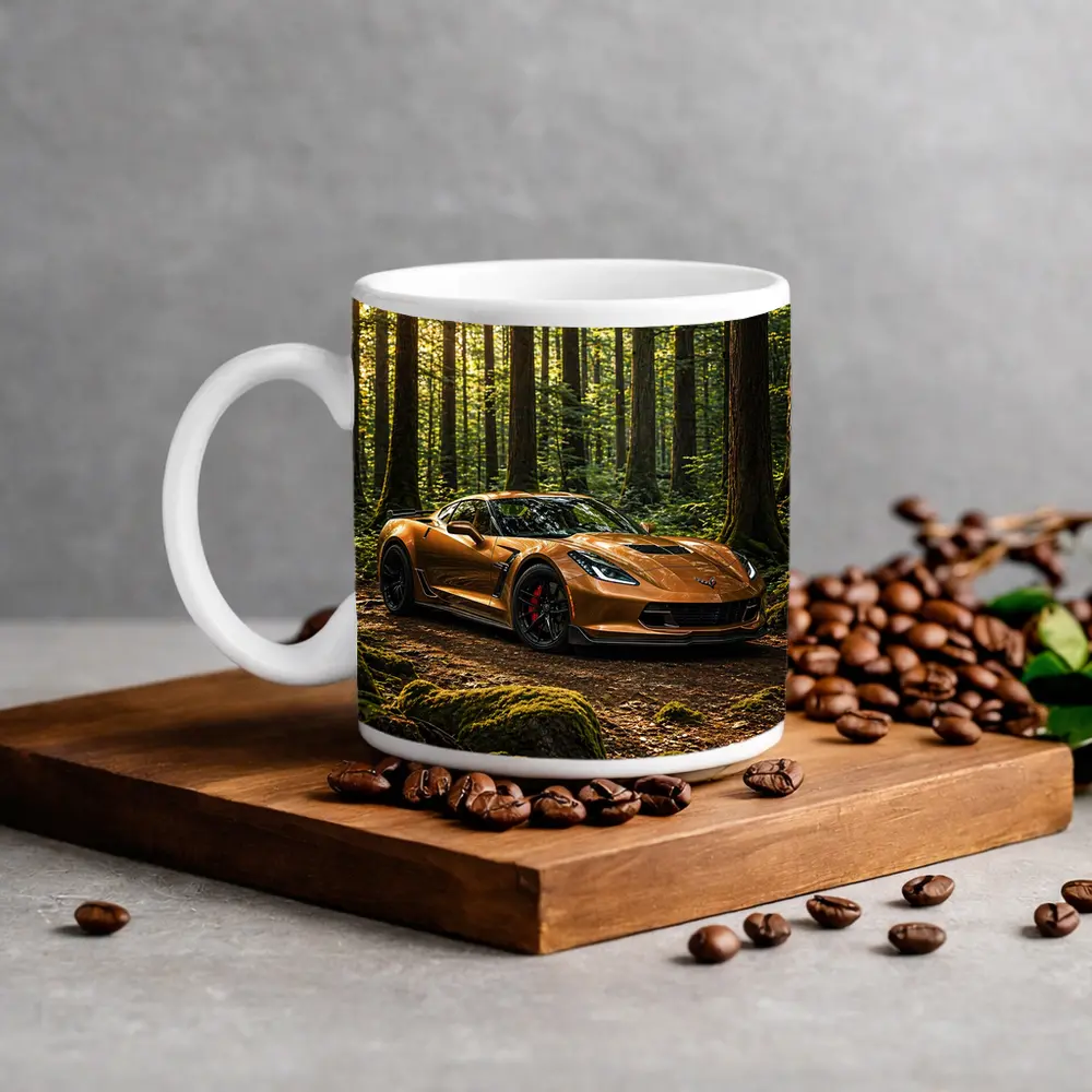Chevrolet Corvette Bronze Supercar Forest Setting – Mugs