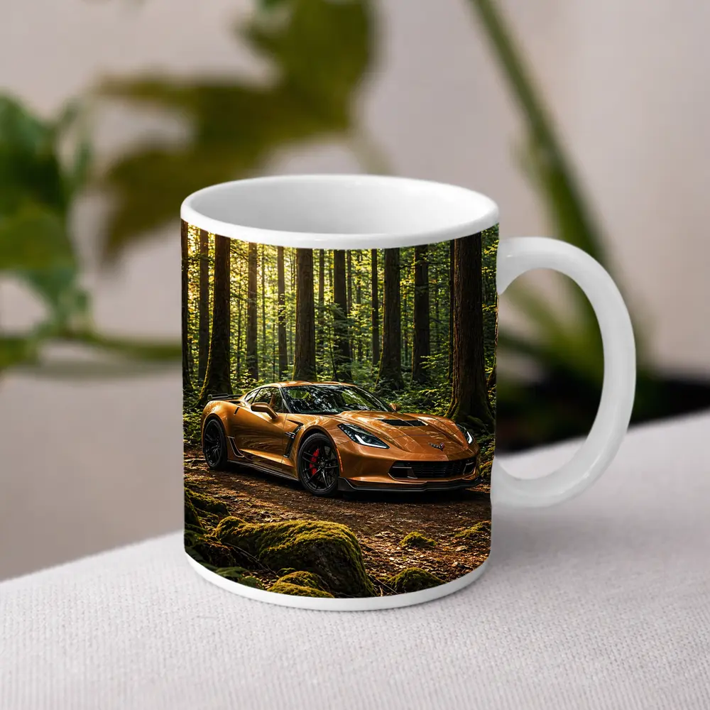 Chevrolet Corvette Bronze Supercar Forest Setting – Mugs
