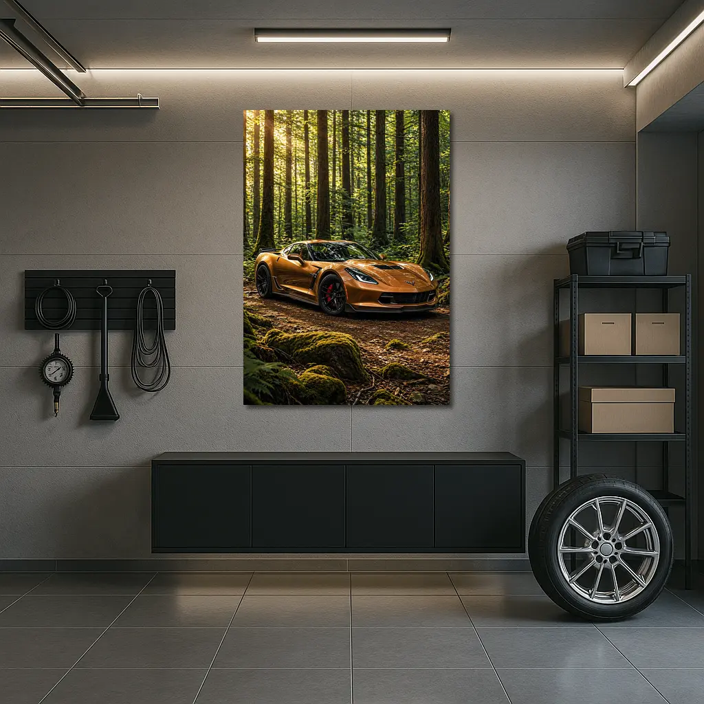 Chevrolet Corvette Bronze Supercar Forest Setting – Wall Art