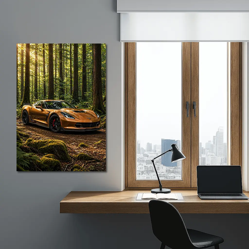 Chevrolet Corvette Bronze Supercar Forest Setting – Wall Art