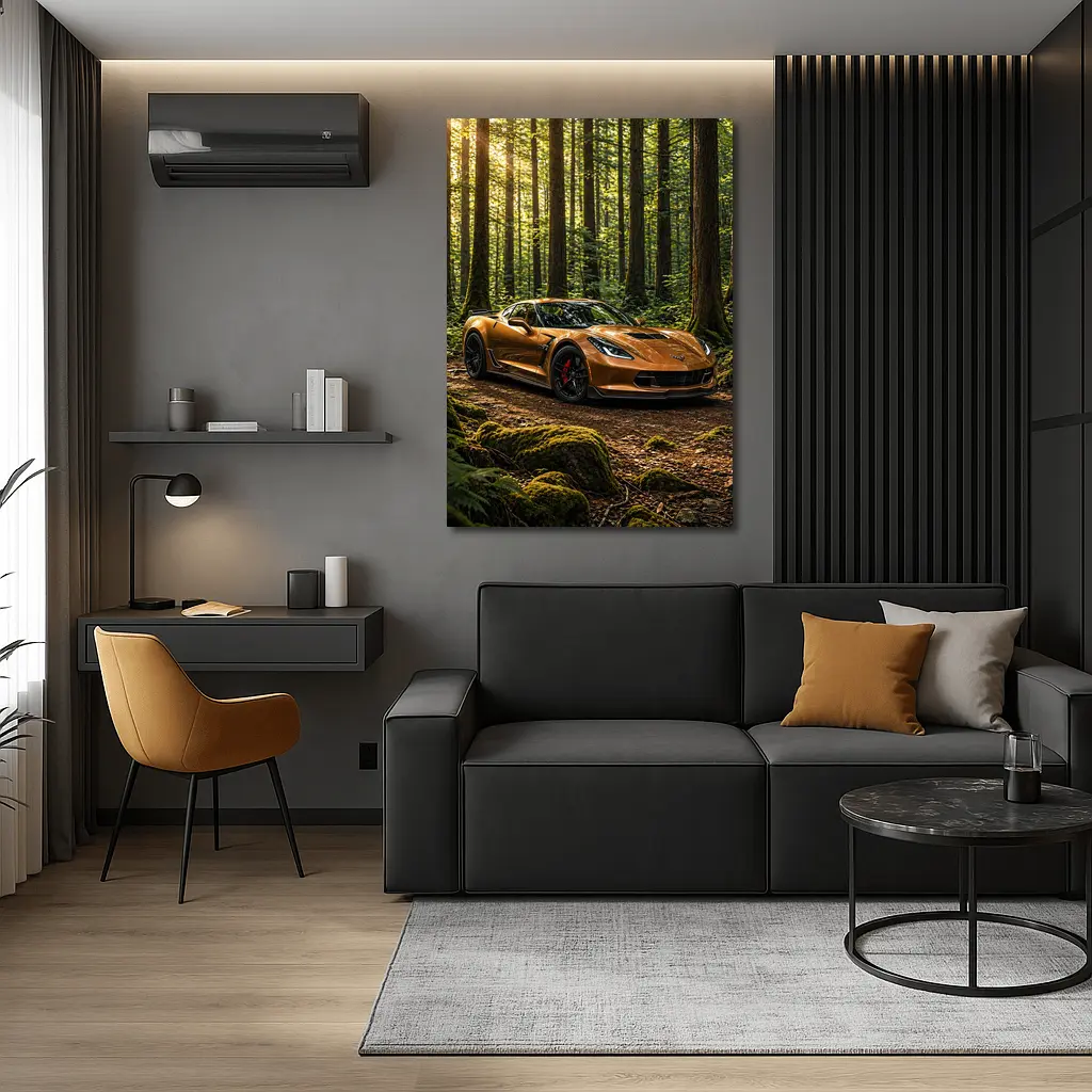 Chevrolet Corvette Bronze Supercar Forest Setting – Wall Art