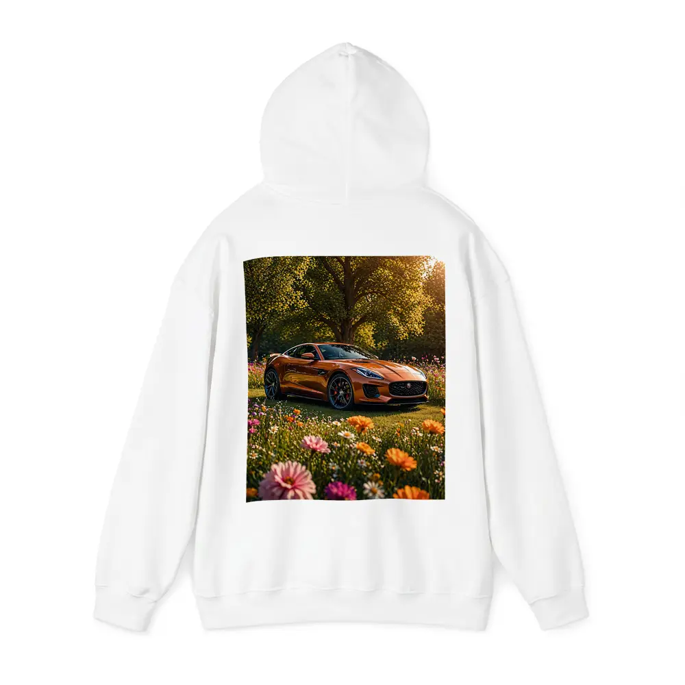 Jaguar F-Type Orange Sports Car Flower Field – Hoodies