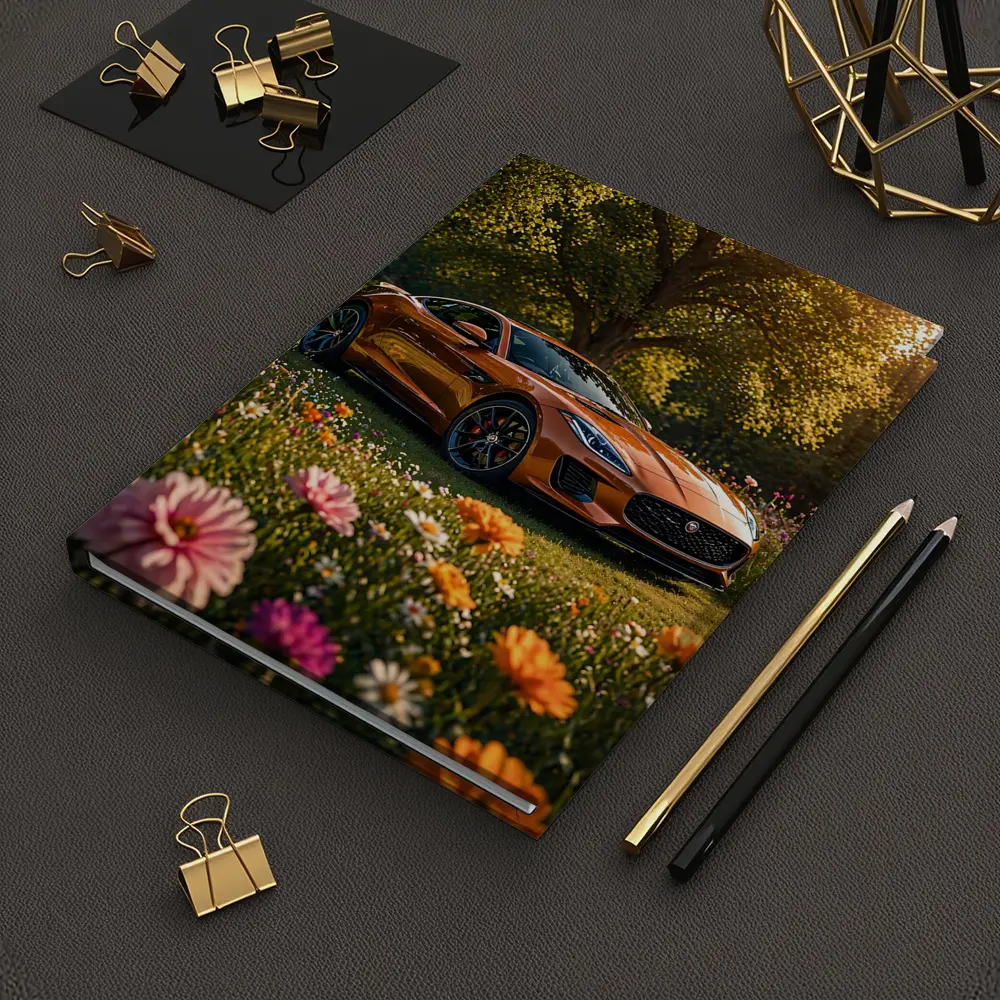 Jaguar F-Type Orange Sports Car Flower Field – Notebooks