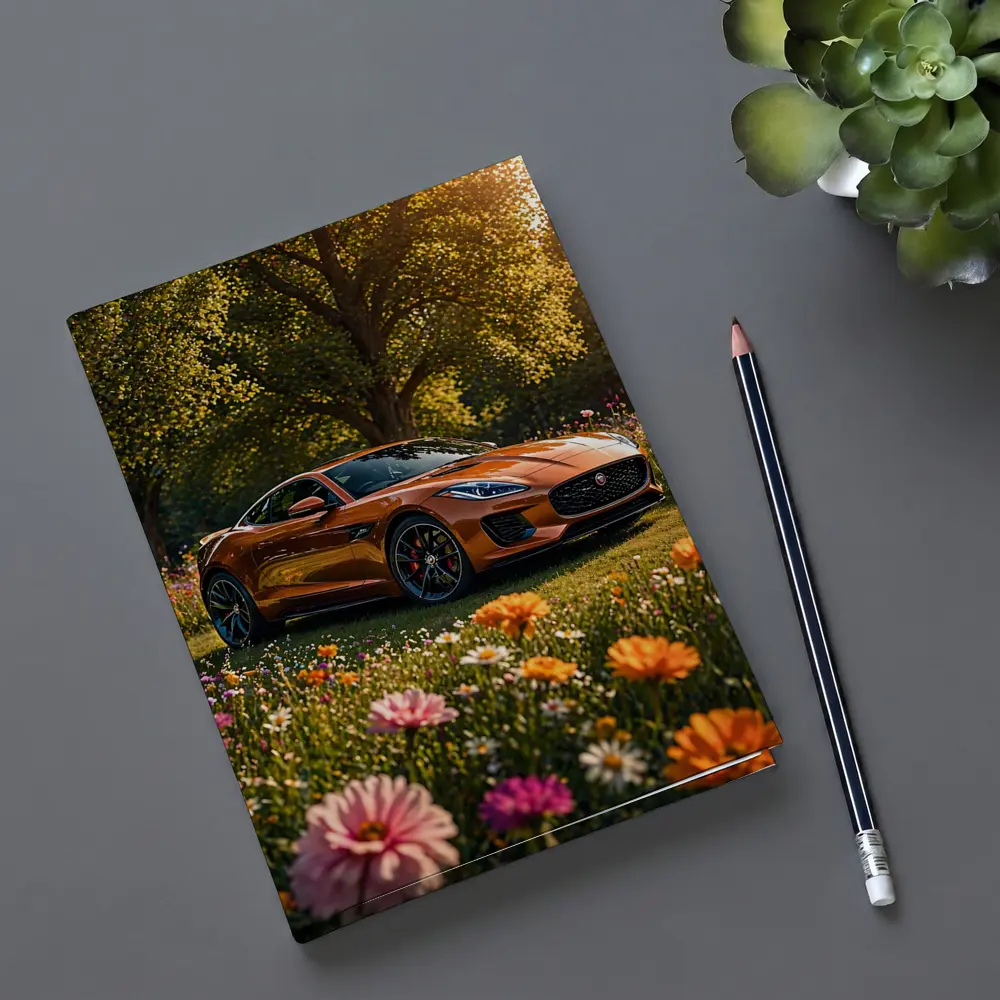Jaguar F-Type Orange Sports Car Flower Field – Notebooks