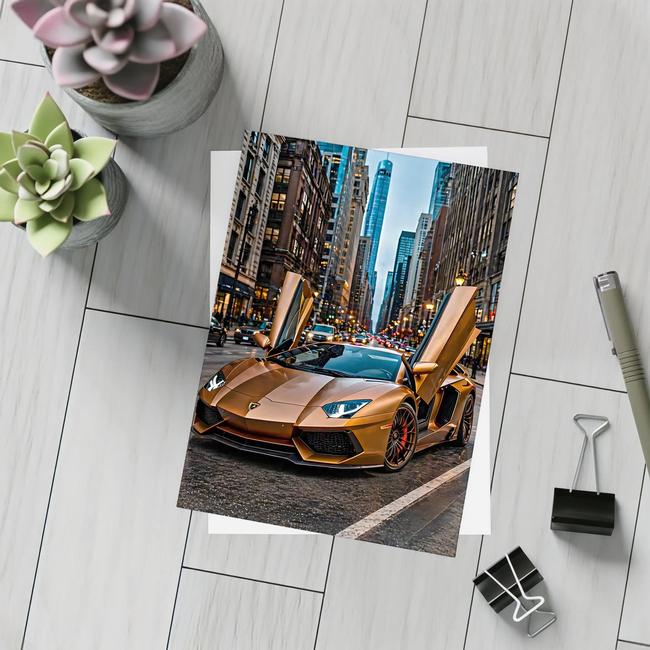 Lamborghini Aventador Gold City Street – Postcards