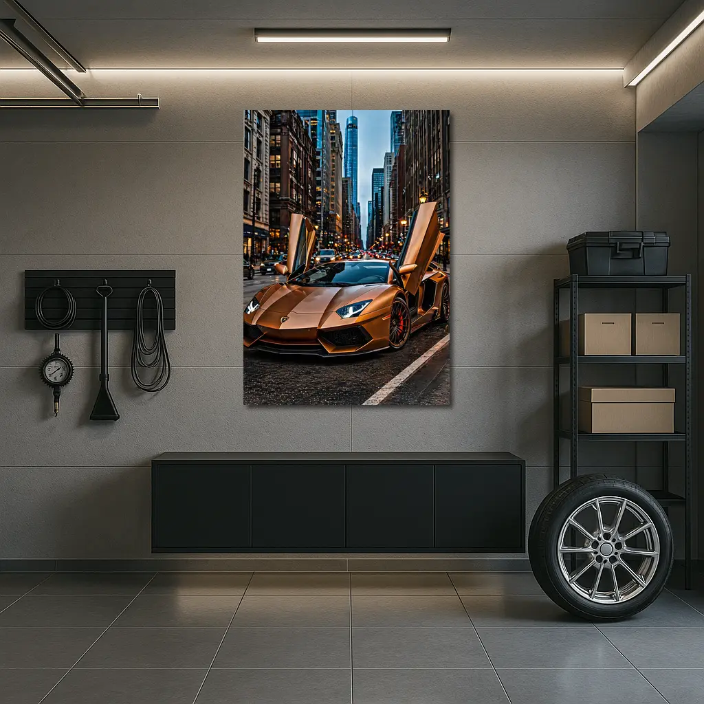Lamborghini Aventador Gold City Street – Wall Art