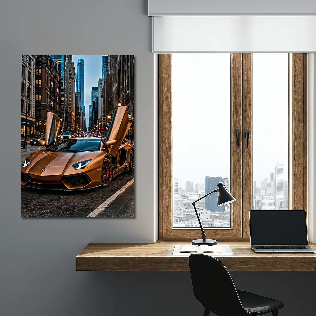 Lamborghini Aventador Gold City Street – Wall Art