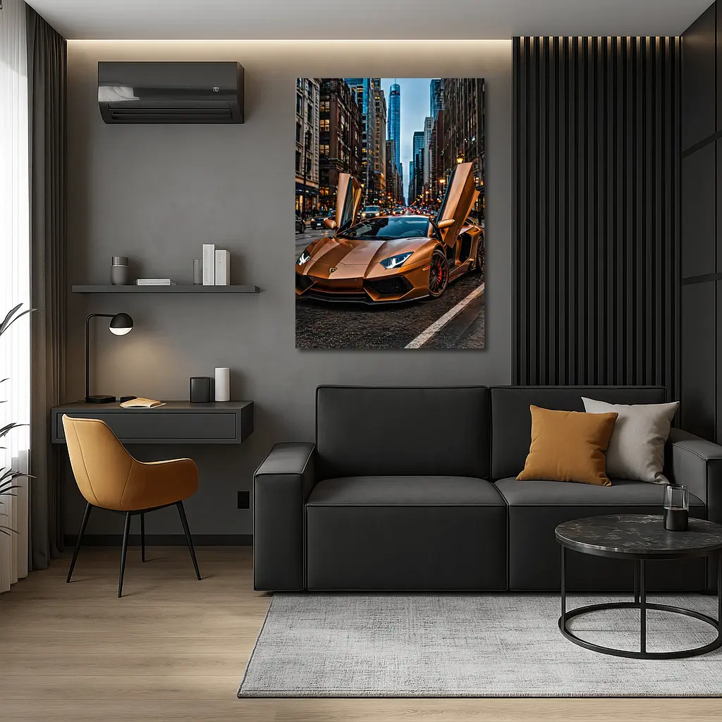 Lamborghini Aventador Gold City Street – Wall Art