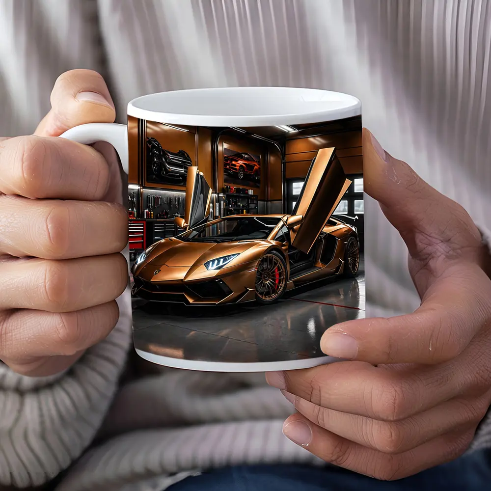 Gold Lamborghini Aventador Inside Luxury Garage – Mugs
