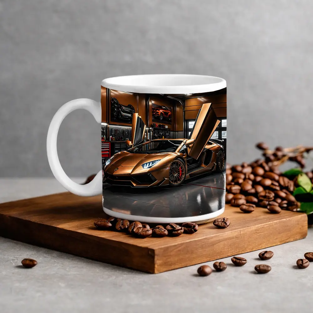 Gold Lamborghini Aventador Inside Luxury Garage – Mugs