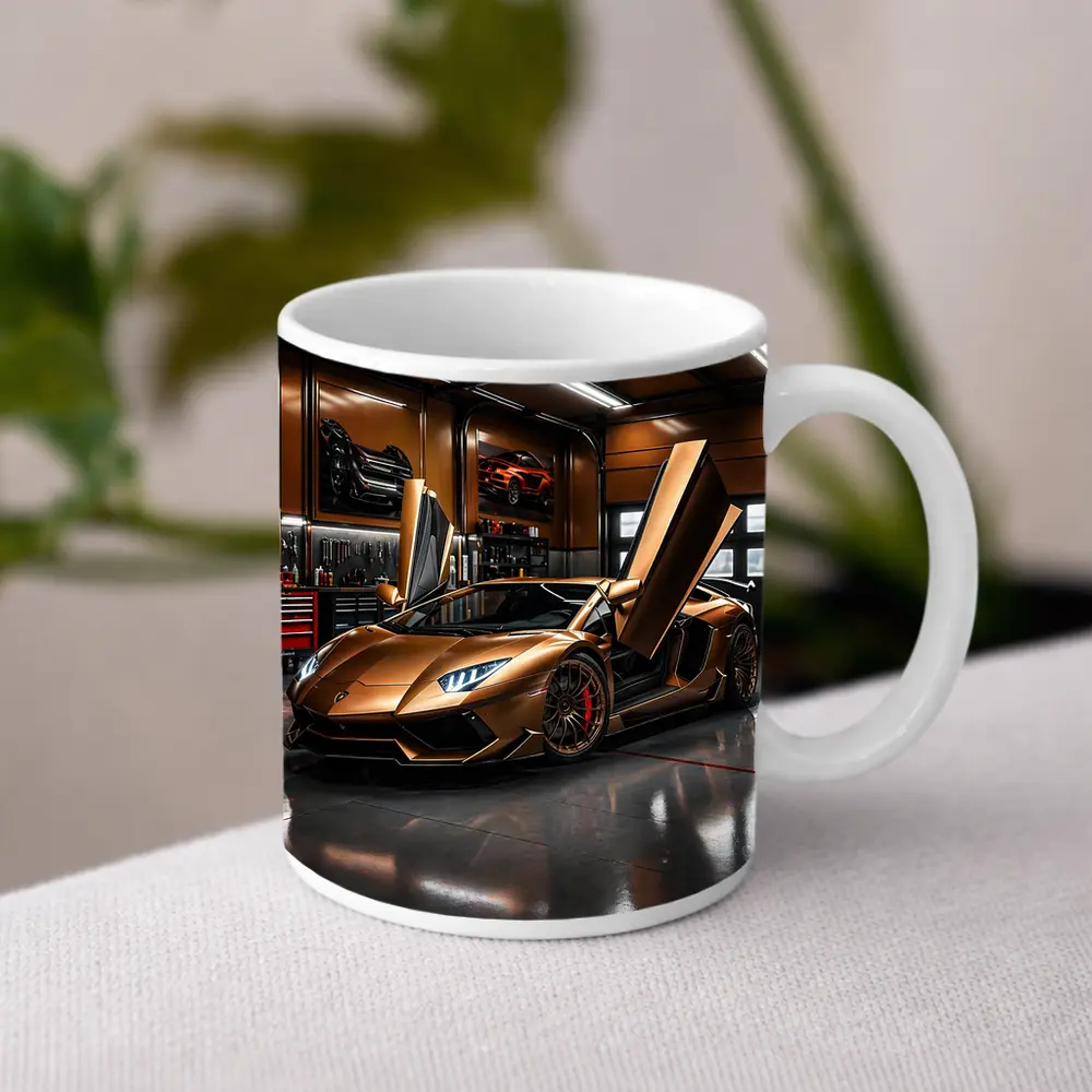 Gold Lamborghini Aventador Inside Luxury Garage – Mugs