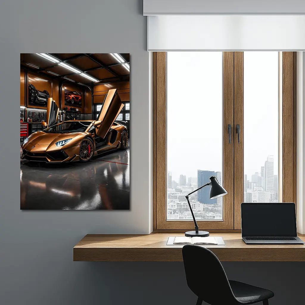 Gold Lamborghini Aventador Inside Luxury Garage – Wall Art