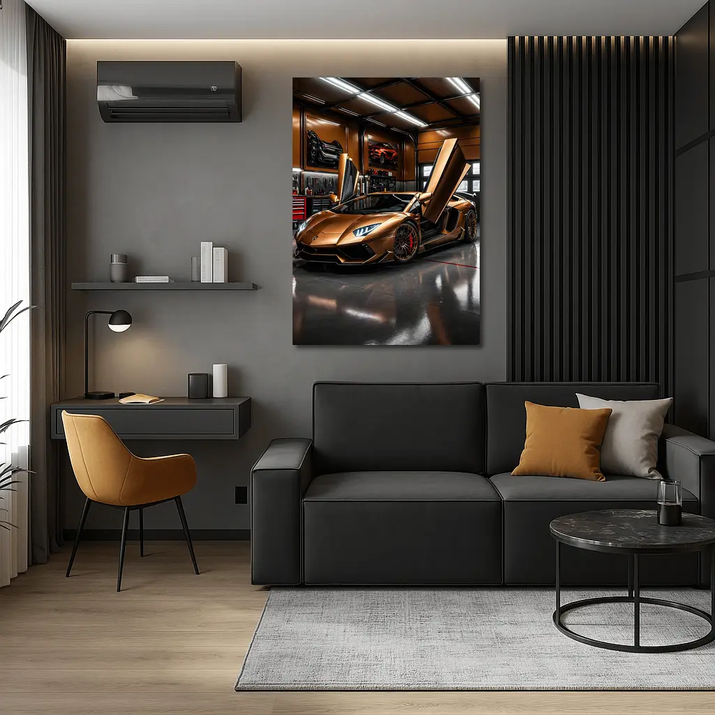 Gold Lamborghini Aventador Inside Luxury Garage – Wall Art