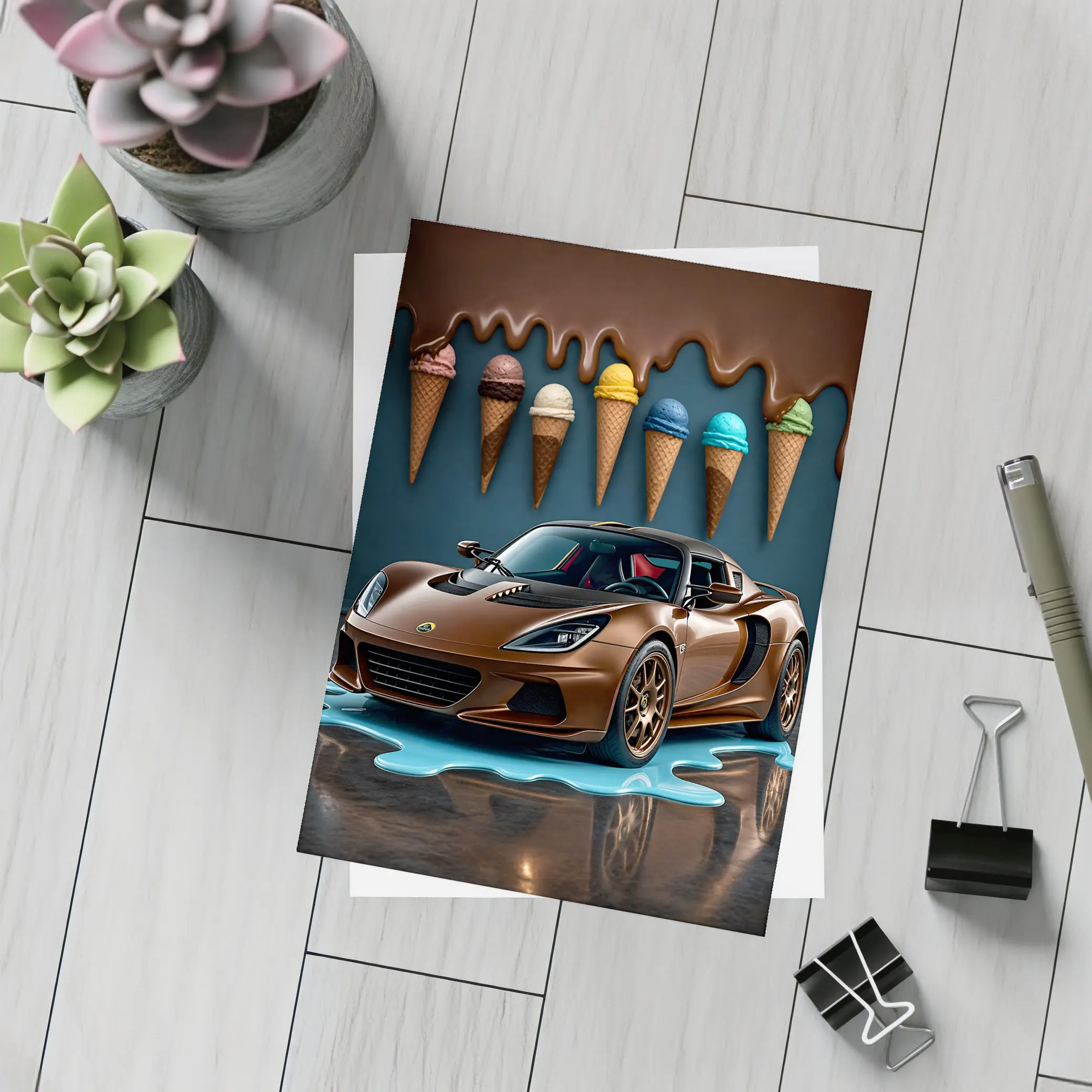 Lotus Elise Brown Sports Car Ice Cream – Postcards