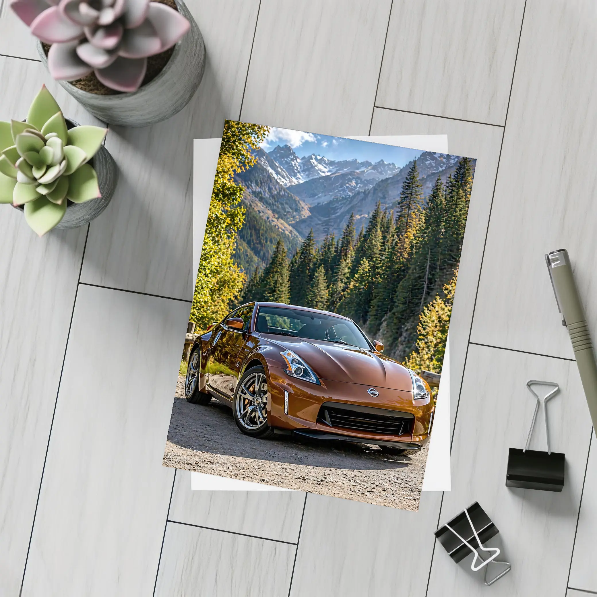 Nissan 370Z Brown Sports Car Mountain Setting – Postcards