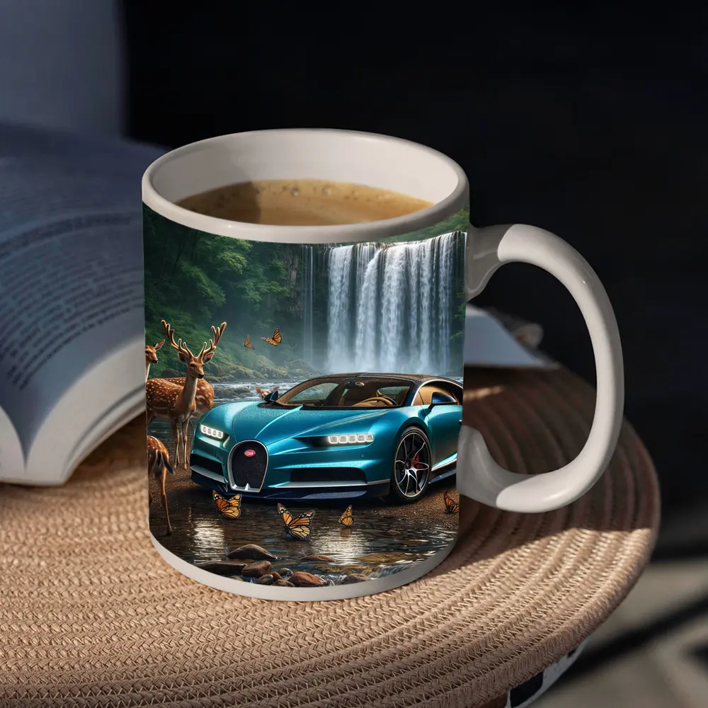 Bugatti Chiron Waterfall Forest Deer Scene – Mugs