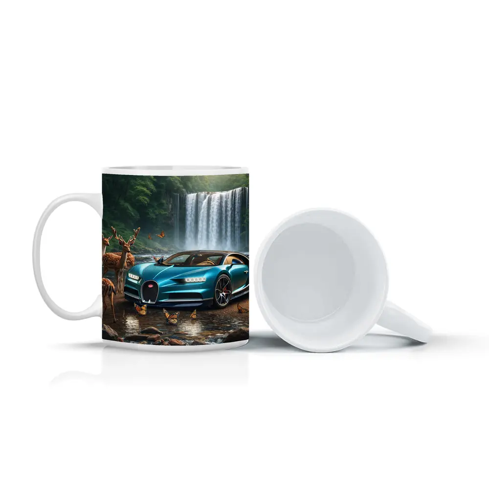 Bugatti Chiron Waterfall Forest Deer Scene – Mugs
