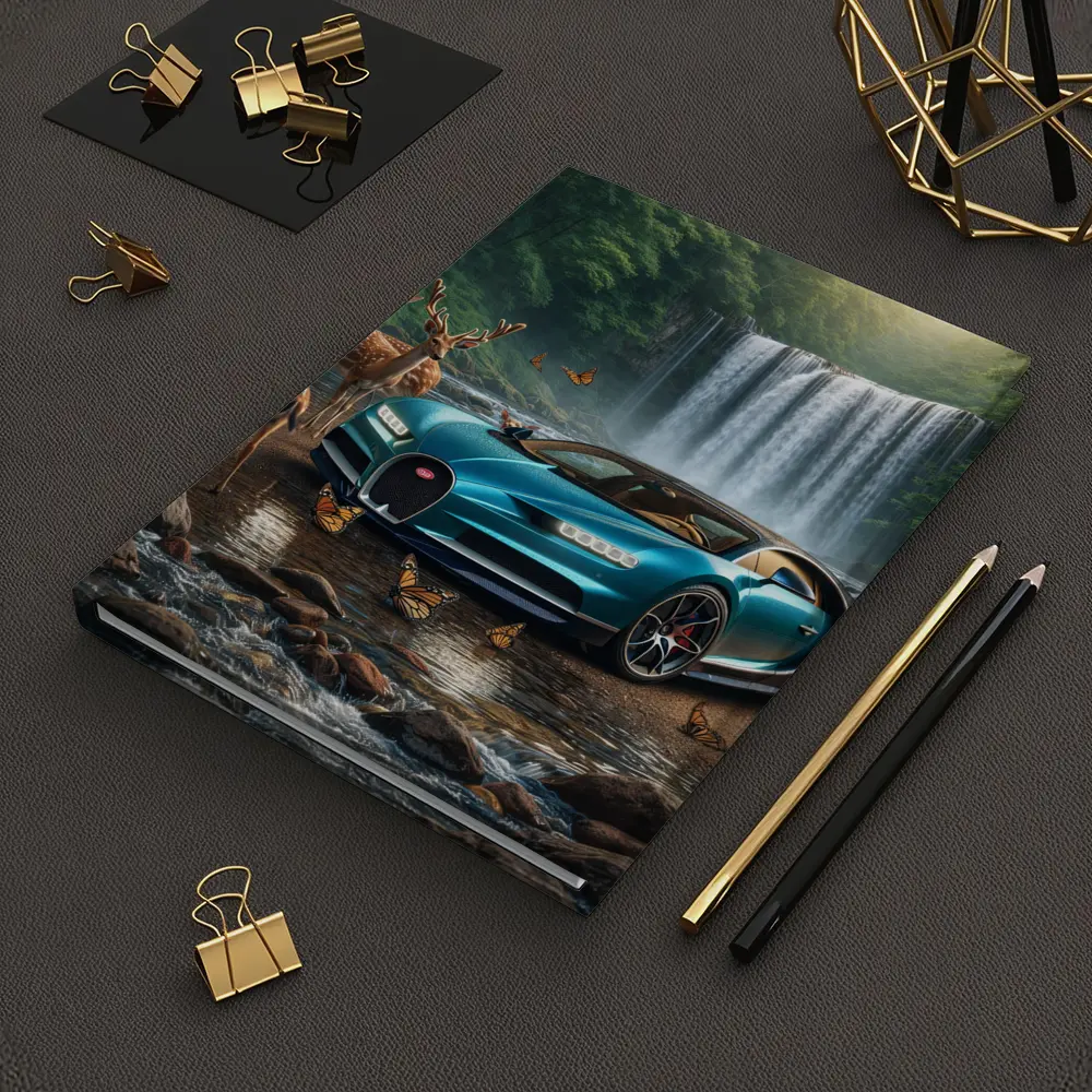 Bugatti Chiron Waterfall Forest Deer Scene – Notebooks