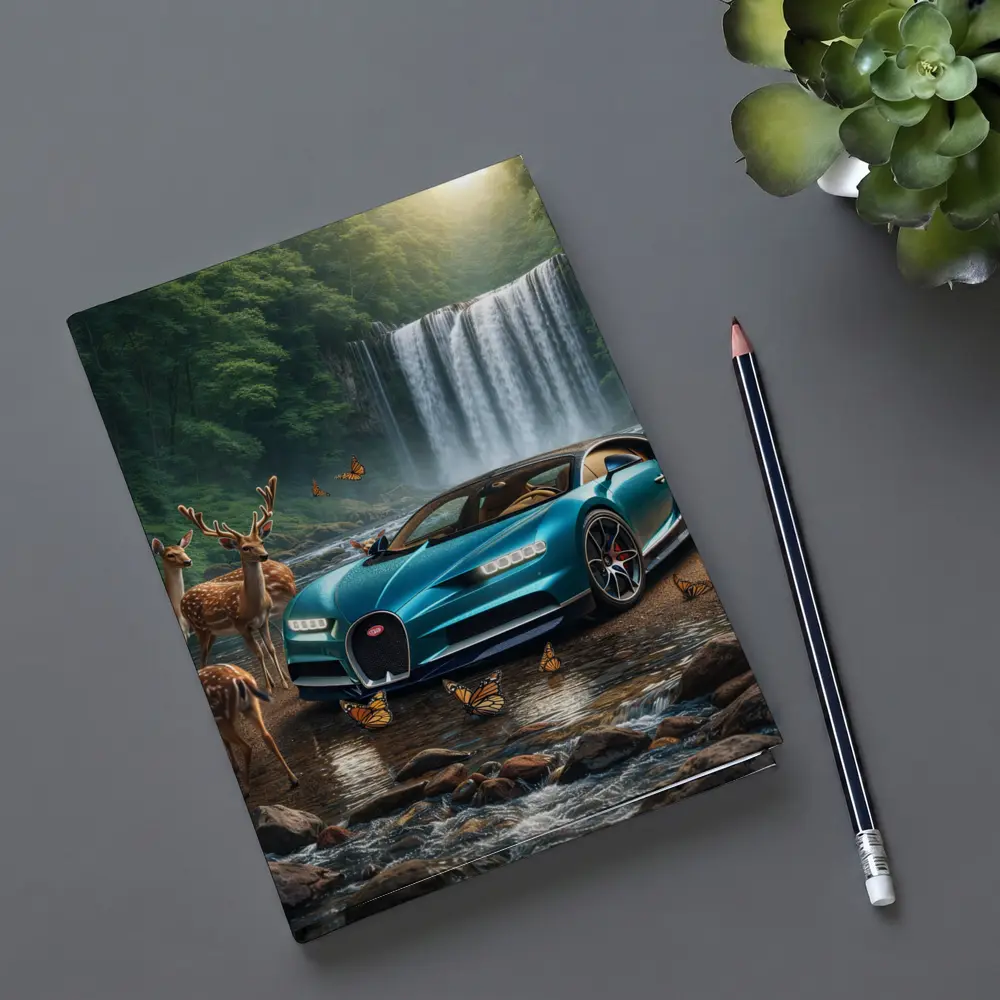 Bugatti Chiron Waterfall Forest Deer Scene – Notebooks