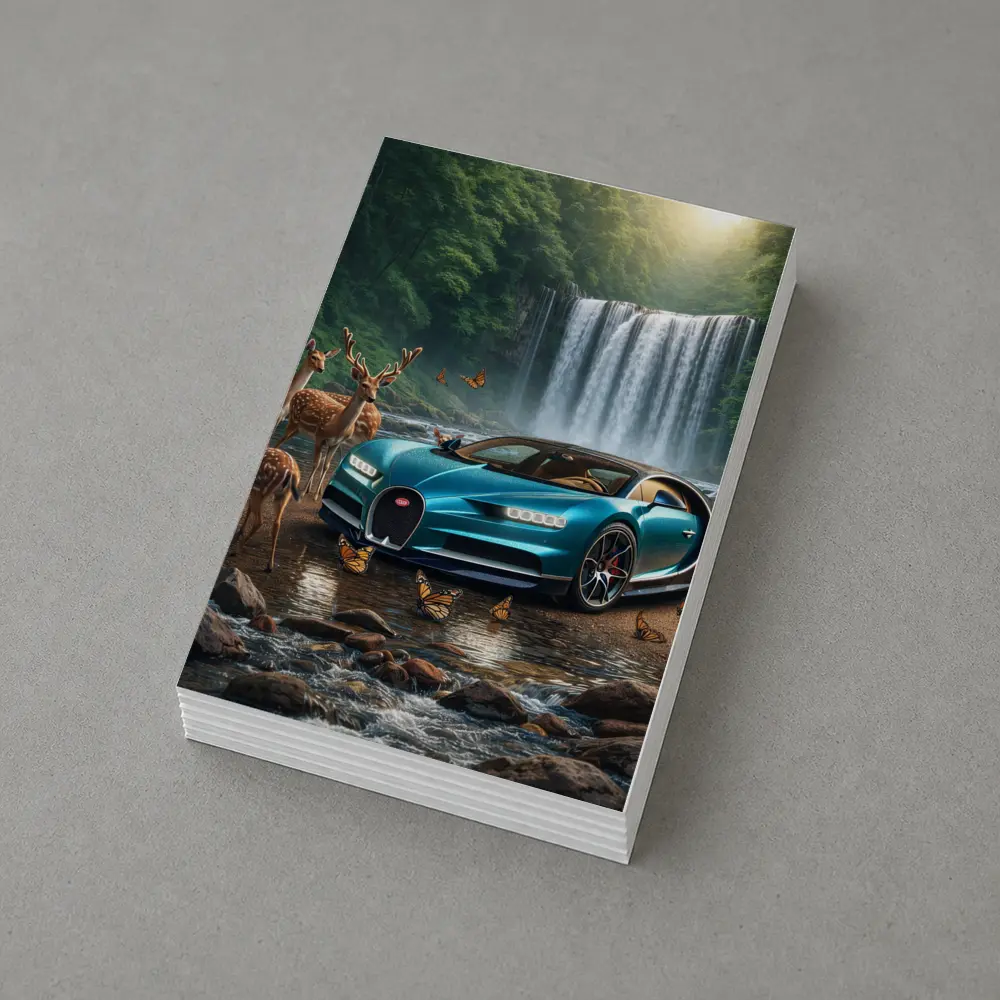 Bugatti Chiron Waterfall Forest Deer Scene – Postcards