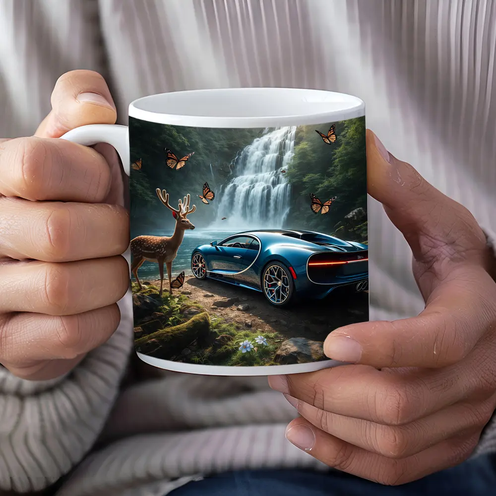 Bugatti Chiron Blue Waterfall Forest Deer – Mugs