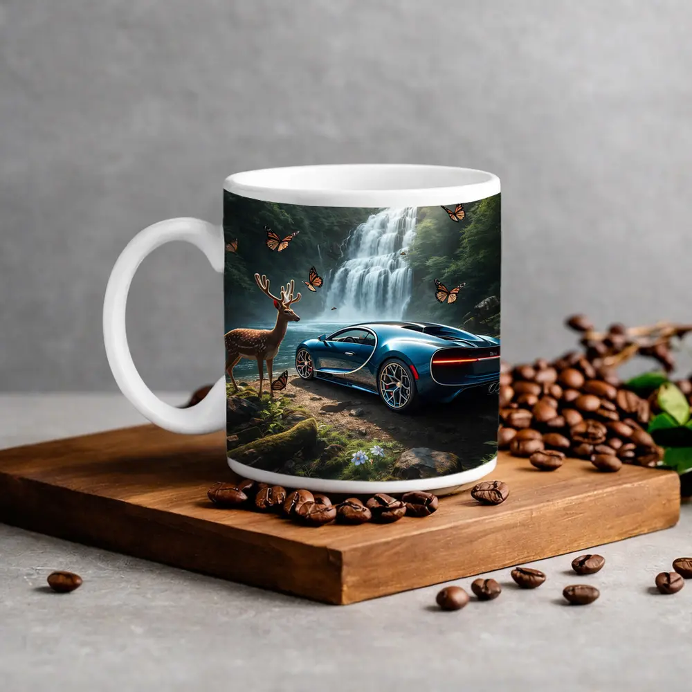 Bugatti Chiron Blue Waterfall Forest Deer – Mugs