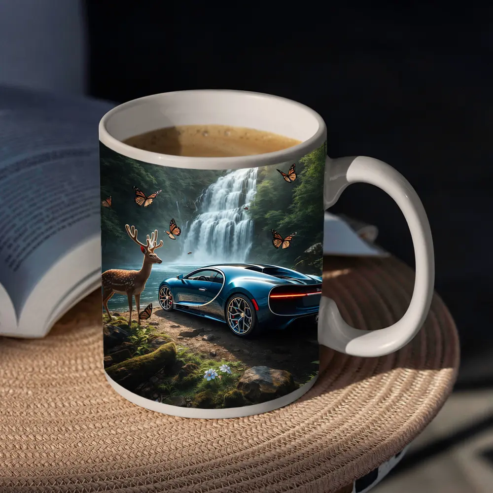 Bugatti Chiron Blue Waterfall Forest Deer – Mugs