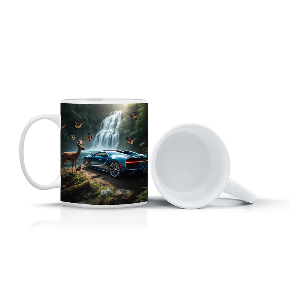 Bugatti Chiron Blue Waterfall Forest Deer – Mugs
