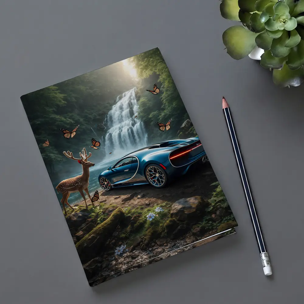 Bugatti Chiron Blue Waterfall Forest Deer – Notebooks