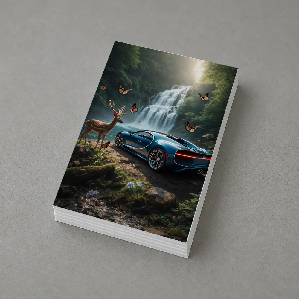 Bugatti Chiron Blue Waterfall Forest Deer – Postcards