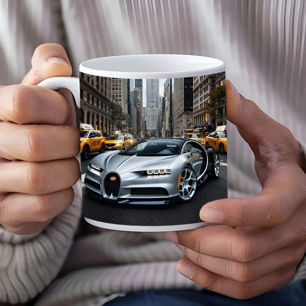Bugatti Chiron Silver New York City Street – Mugs