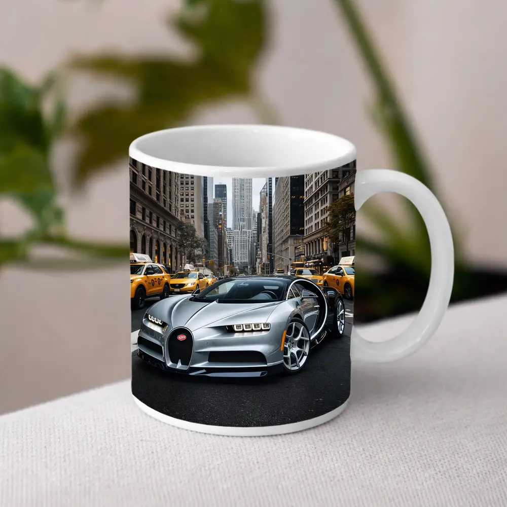 Bugatti Chiron Silver New York City Street – Mugs